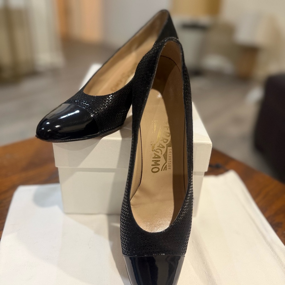 Salvatore Ferragamo Black Patent Leather Heels